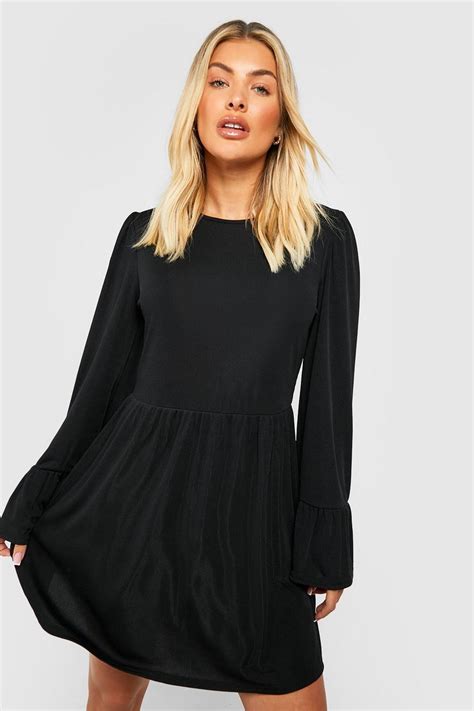 Rib Ruffle Wide Sleeve Smock Dress Boohoo Uk