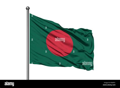 Flag Of Bangladesh Waving In The Wind Isolated White Background