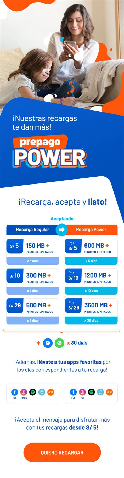 Prepago power recargas Entel Perú