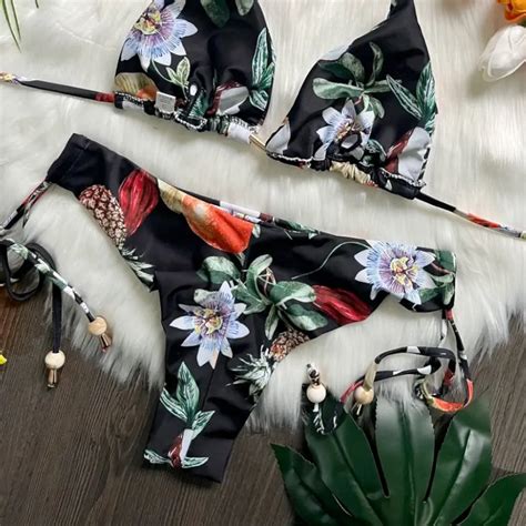 High Waist Brazilian Thong Bikini Swimsuit Set Black Tropical Sexpressions Jamaica