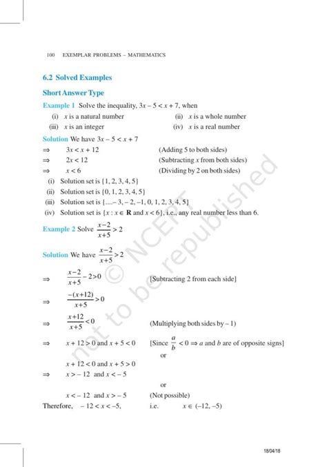 Ncert Exemplar Book For Class 11 Maths Chapter 6 Linear Inequalities