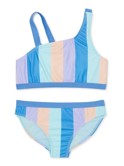 Wonder Nation Girls Stripe Bikini With UPF 50 2 Piece Sizes 4 18 Walmart