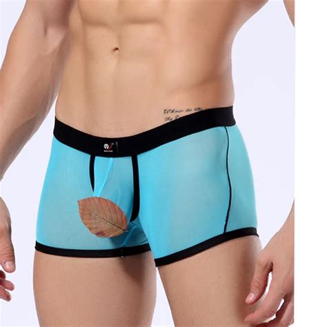 Top Quality Blue Mens Underwear Boxers Shorts Men Male Mesh Short Pants