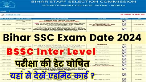 Bihar Ssc Inter Level Exam Date