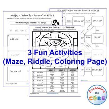 MULTIPLY A DECIMAL BY A POWER OF 10 Maze Riddle Coloring Page PRINT