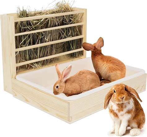 Râtelier à Foin pour Lapins 2 en 1 Distributeur de Foin en Bois