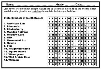 State Symbols Of North Dakota Word Search Worksheet By Nitin Sharma