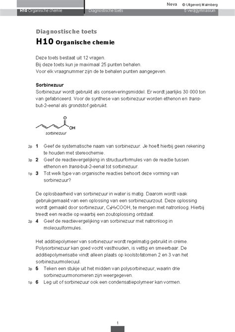 Nova Sk 5vg H10 Diagnostische Toets 3 0 H10 Organische Chemie