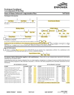 Fillable Online Participant Enrollment Governmental 457 B Plan Fax