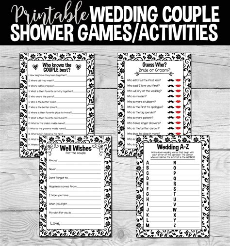 Printable Wedding Couple Bridal Shower Games Black White Etsy In 2022