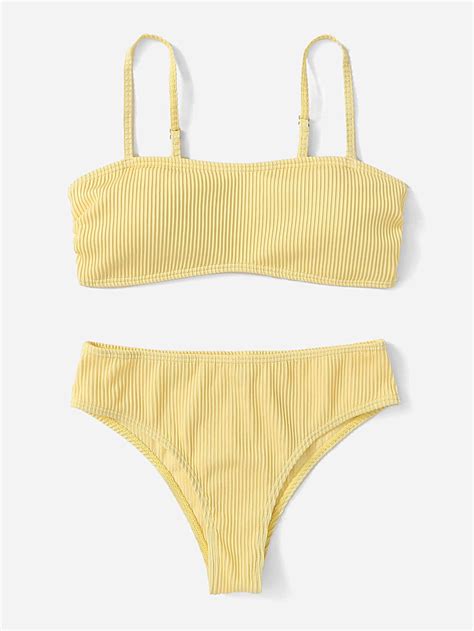 Plain Ribbed Ruched Bikini Swimsuit Artofit
