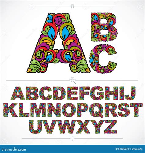 Floral Font, Hand-drawn Vector Capital Alphabet Letters Decorate Stock ...