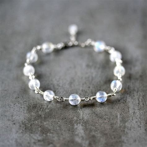 Moonstone Bracelet Rainbow Moonstone Gemstone Sterling Silver Etsy