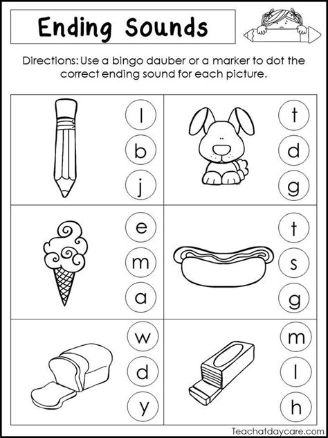 Ending Sounds Kindergarten Worksheets Printable Computer Tools