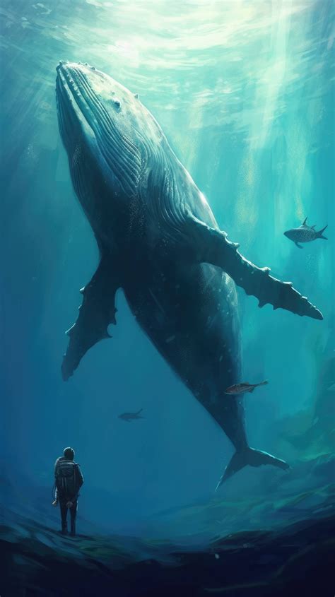 Deep underwater, a diver encounters a majestic humpback whale