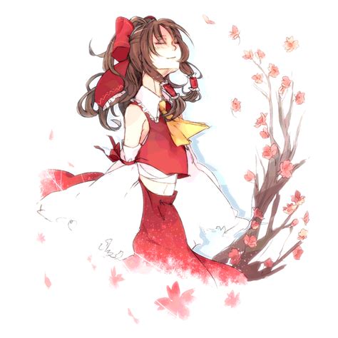 Safebooru Ascot Bare Shoulders Bow Branch Brown Hair Cherry Blossoms