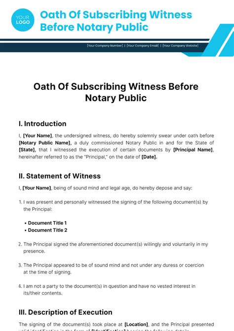 Free Oath Of Subscribing Witness Before Notary Public Template Edit