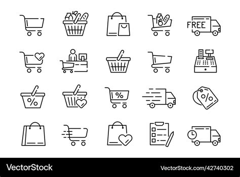 Supermarket Shop Icons Shopping Line Pictograms Vector Image