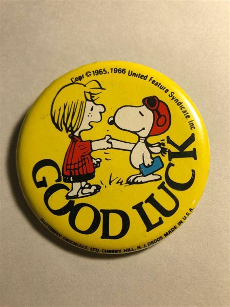 Vintage Snoopy Peanuts Snoopy Good Luck Button Pinback Pin Back