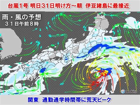 台風1号 明日31日朝 関東に接近 通勤通学時間帯は荒天ピーク 雨風強まる気象予報士 石榑 亜紀子 2024年05月30日 日本気象協会 Tenkijp