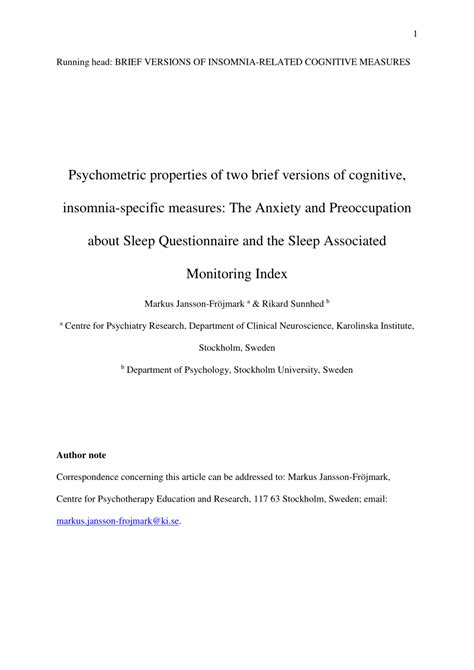 Pdf Psychometric Properties Of Two Brief Versions Of Cognitive