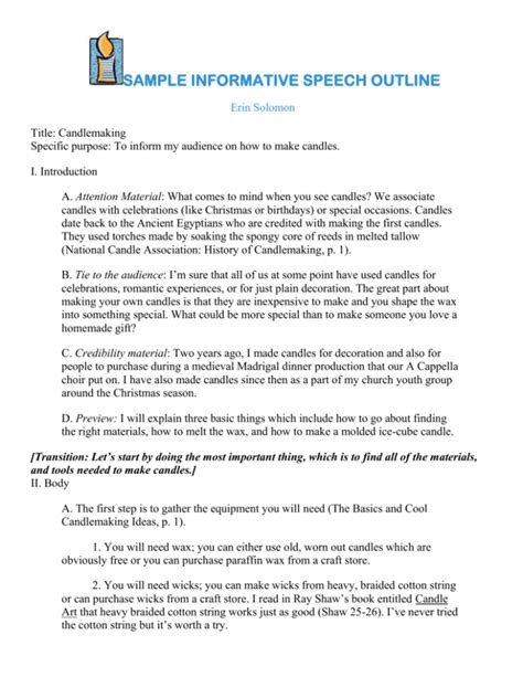 Sample Informative Speech Outline