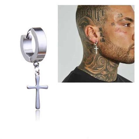 Boucle D Oreille Homme Gothique Croix Acier Inoxydable Ninanina