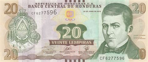 Billet Honduras 20 Lempiras Dionisio de Herrera 2019 Série CF