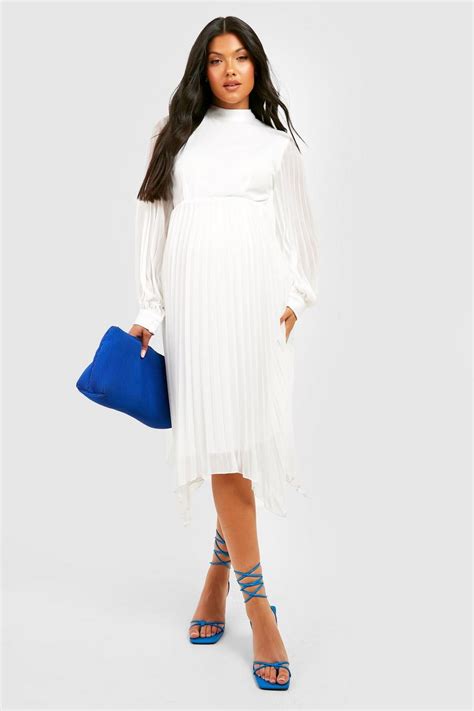 Maternity Pleated High Neck Midi Skater Dress Boohoo