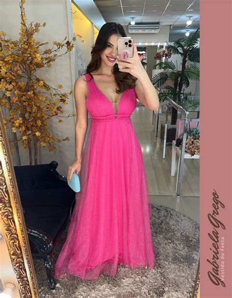 Vestido Longo Pink Em Tule De Brilho