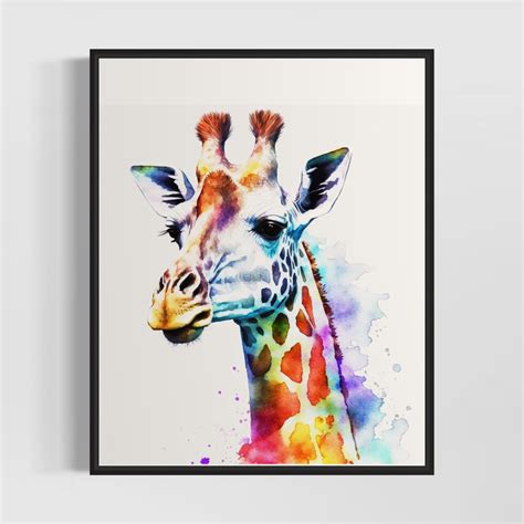 Colorful Giraffe Watercolor Art Print Giraffe Painting Wall Etsy