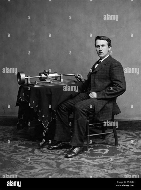 A Portrait Photograph Of Thomas Edison And Phonograph By Levin Corbin