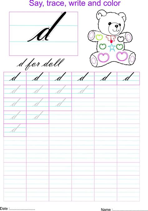 Cursive small letter 'd' worksheet