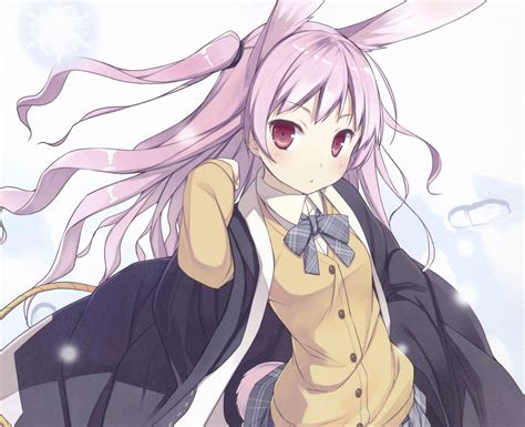 Blush Bunny Ears Long Hair Purple Hair Red Eyes Tail Bow Clothing