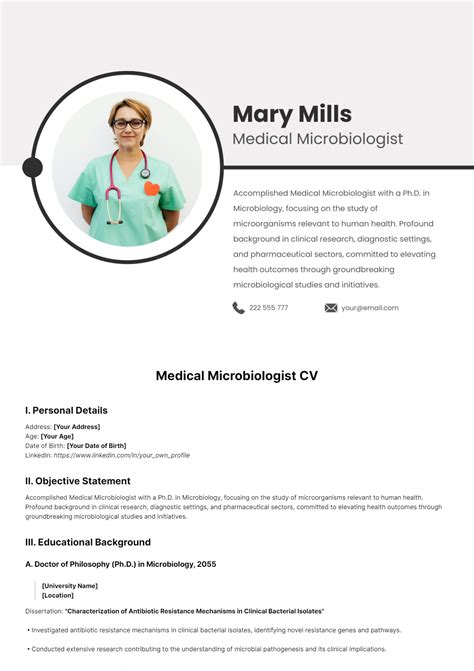 Free Medical Microbiologist Cv Template Edit Online And Download