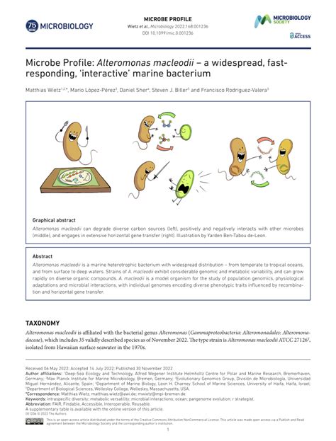 Pdf Microbe Profile Alteromonas Macleodii − A Widespread Fast