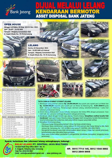 Dijual Melalui Lelang Kendaraan Bermotor Asset Disposal Bank Jateng