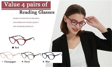 Eyeurl 4 Pack Cat Eye Reading Glasses For Women Blue Light