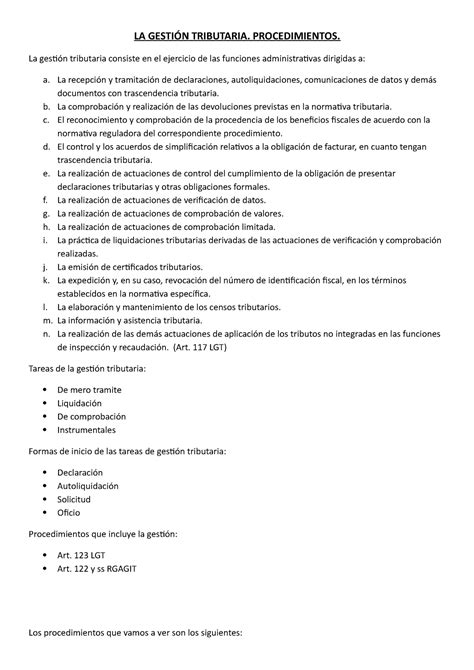 La gestión tributaria Apuntes Regimen Fiscal profesora Maria Carmen