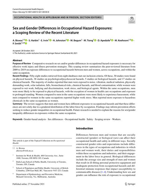 Pdf Sex And Gender Differences In Occupational Hazard Exposures A