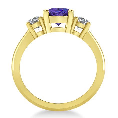 Oval And Round 3 Stone Tanzanite And Diamond Engagement Ring 14k Yellow