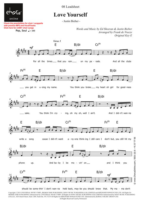 Love Yourself Arr Frank De Vreeze By Justin Bieber Sheet Music For