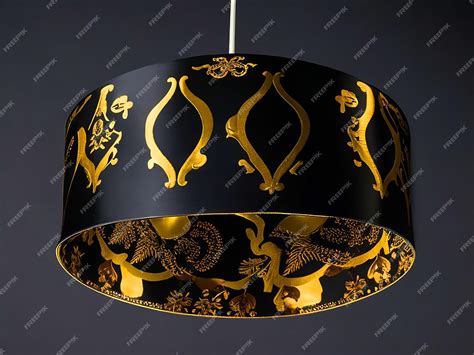 Premium Photo Black And Gold Lampshade With Black Background Image