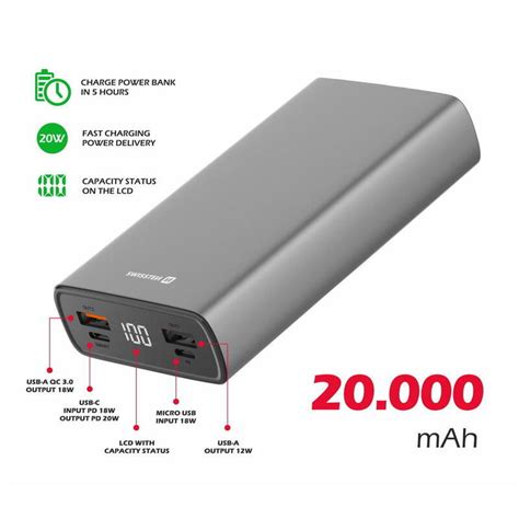 Powerbank Swissten Aluminum 20 000 Mah Swissten Decathlon