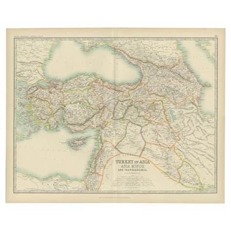 Antique Map of Asia by with an Inset Map of Turkey in Asia, 1868 For
