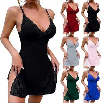 Women S Lingerie Modal Nightwear Spaghetti Strap Dress Sexy Split Side Floral Lace V Neck