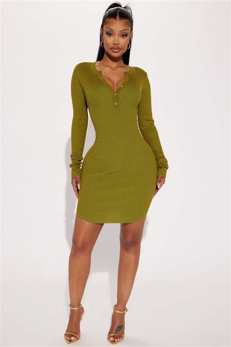 Hutton Henley Ribbed Mini Dress Olive Fashion Nova Dresses Fashion Nova