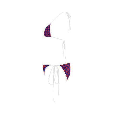Round Tile Pattern Red Blue Custom Bikini Swimsuit Id D