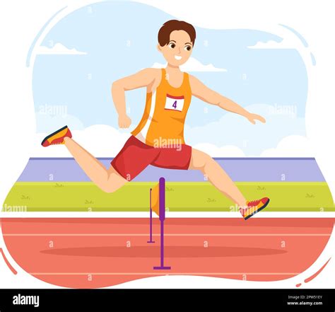 Athlete Run Hurdle Long Jump Sportsman Game Illustration In Obstacle