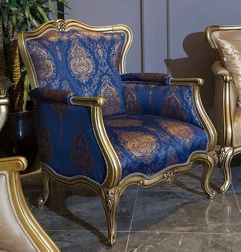 Casa Padrino Luxus Barock Sessel Blau Gold X X H Cm